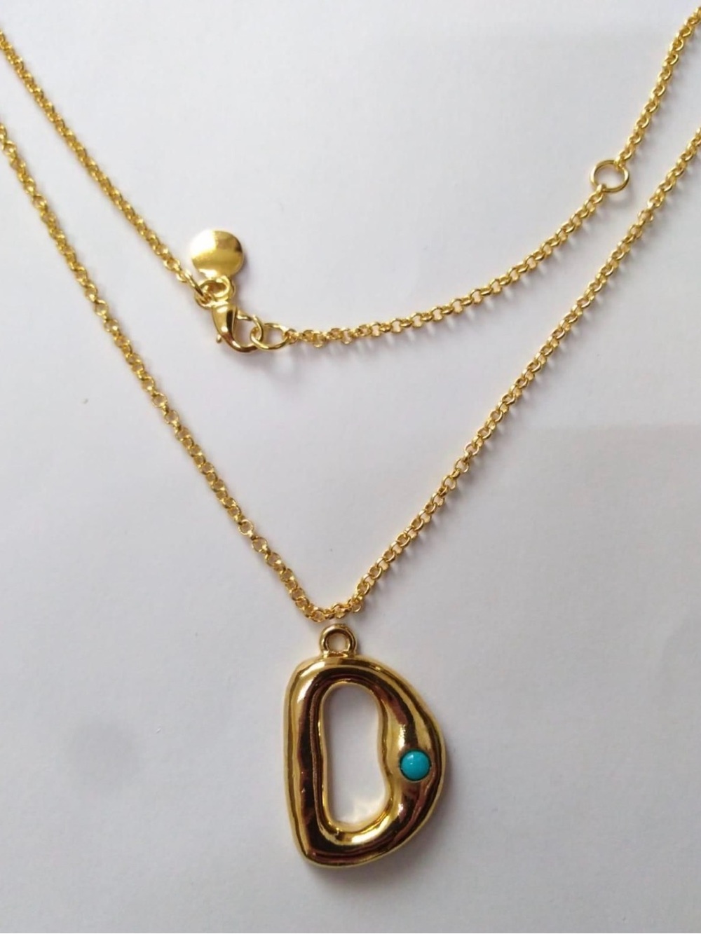 Gold Letter D Necklace with Turquoise Accent by